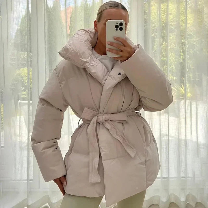 Womens Black Puffer Jacket With Oversized Collar Winter 7