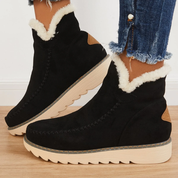 Womens Black Slip-On Faux Fur Lined Ankle Boots Synthetic 2