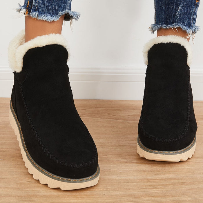 Womens Black Slip-On Faux Fur Lined Ankle Boots Synthetic 4