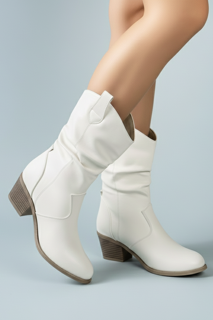 Womens Black Western Mid-Calf Pull-On Boots Leather 3