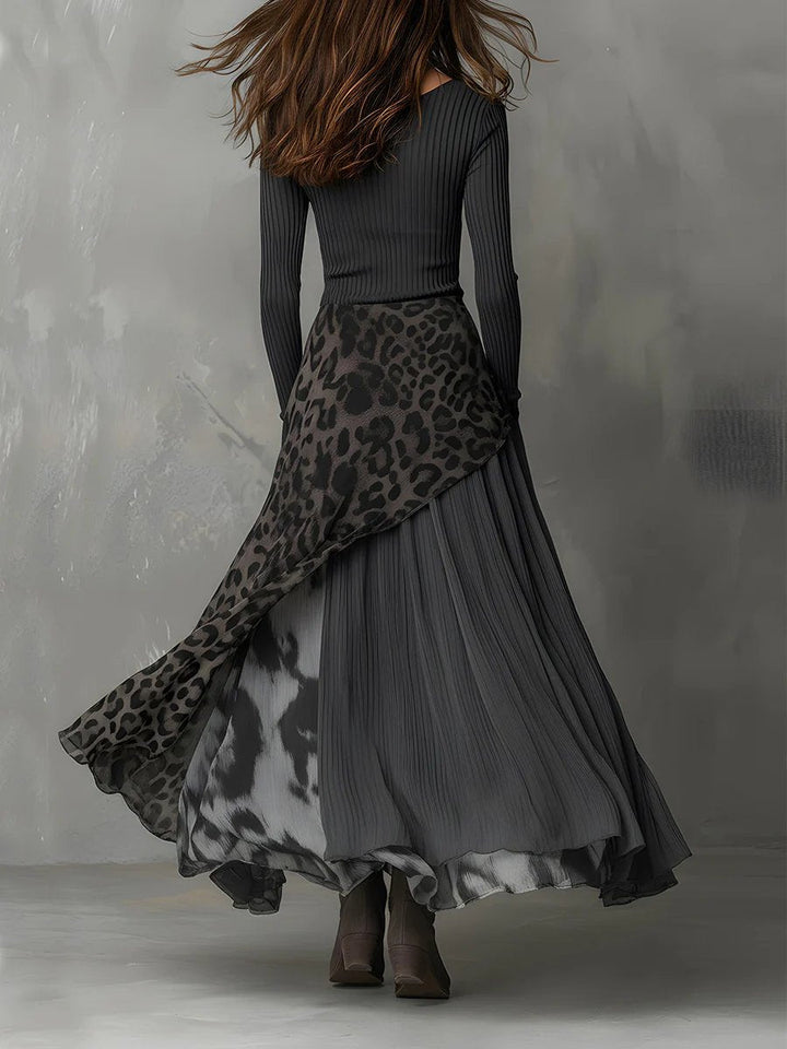 Womens Bohemian Long Sleeve Maxi Dress Leopard Print Knit 1