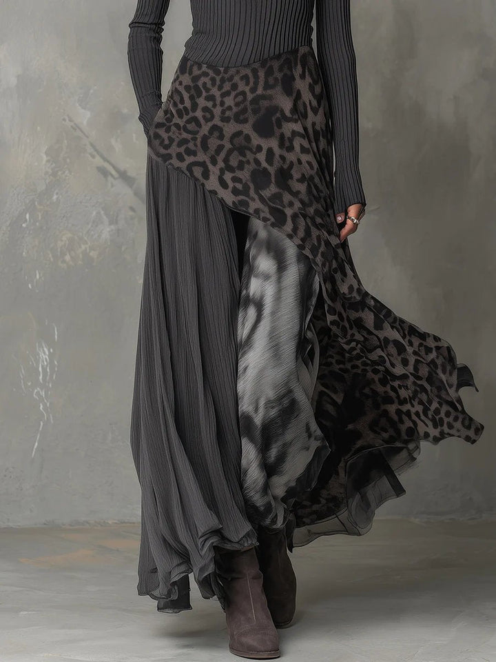 Womens Bohemian Long Sleeve Maxi Dress Leopard Print Knit 3