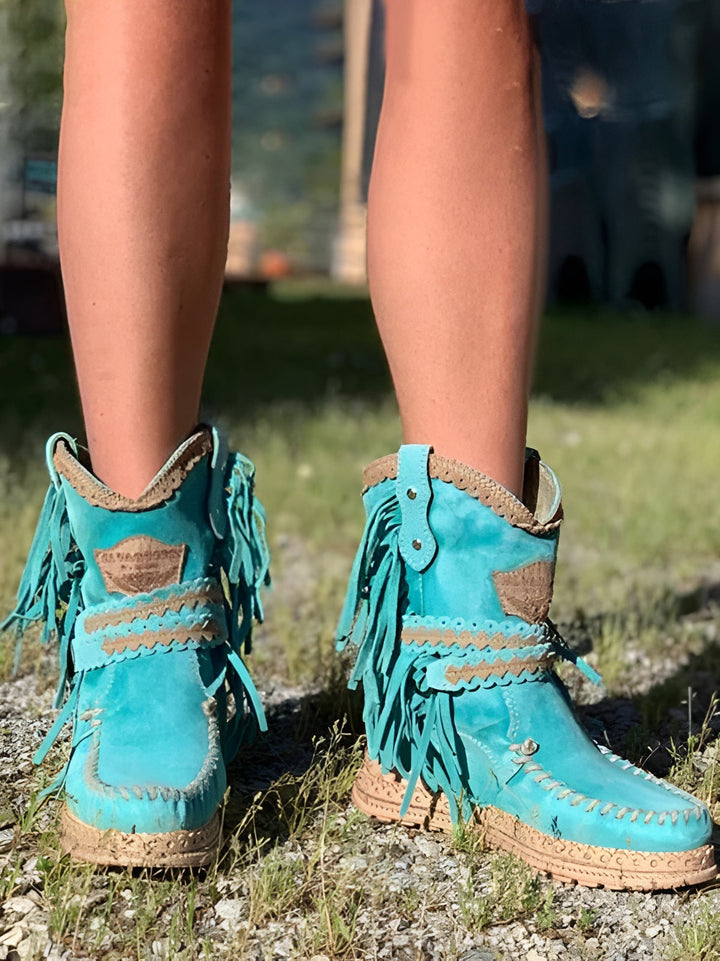 Womens Boho Fringe High Ankle Boots Leather 3