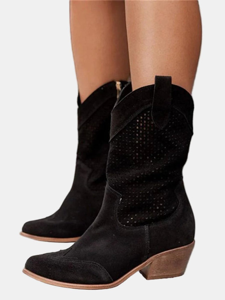 Womens Brown Knee High Boots Perforated Block Heel Suede 5