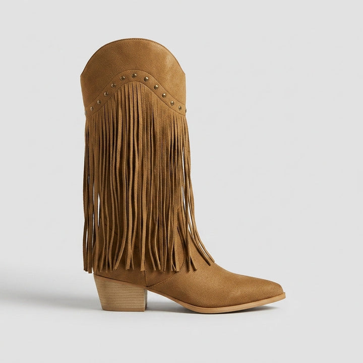Womens Casual Knee High Pointed Toe Fringe Boots Suede 0