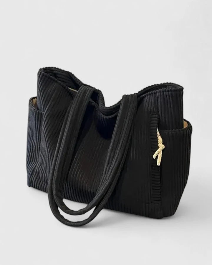 Womens Chic Practical Tote Bag With Outer Pockets Cord 0