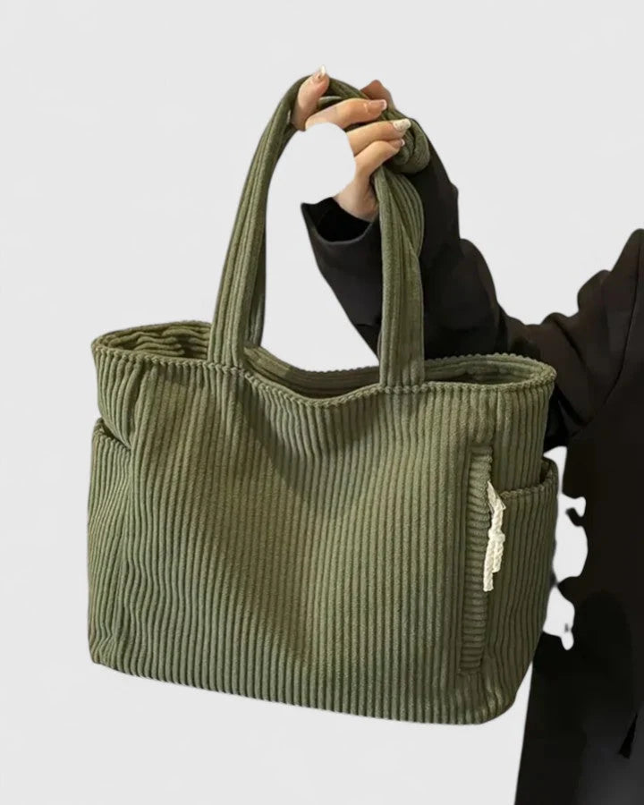 Womens Chic Practical Tote Bag With Outer Pockets Cord 1