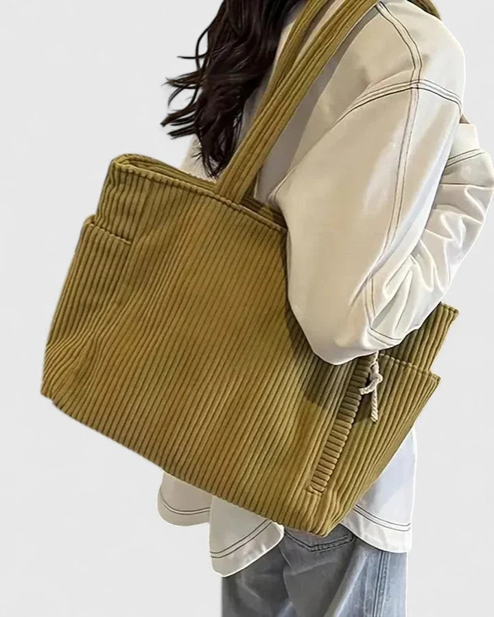 Womens Chic Practical Tote Bag With Outer Pockets Cord 6