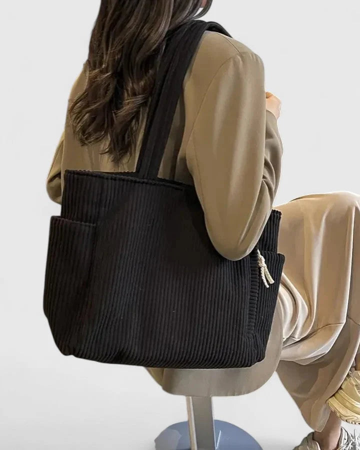 Womens Chic Practical Tote Bag With Outer Pockets Cord 7