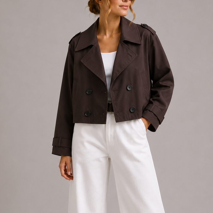 Womens Cropped Trench Coat Lightweight Oversized Lapel 0
