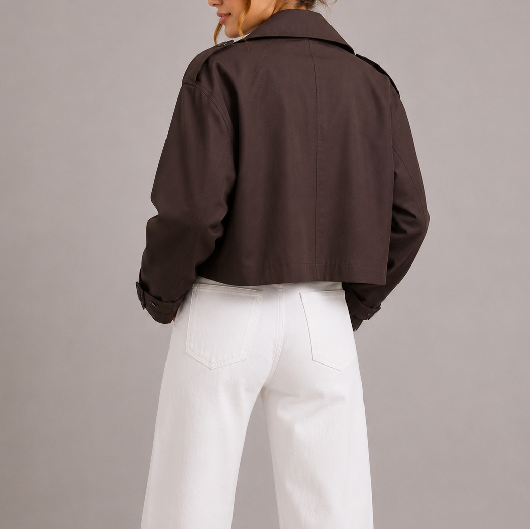 Womens Cropped Trench Coat Lightweight Oversized Lapel 1