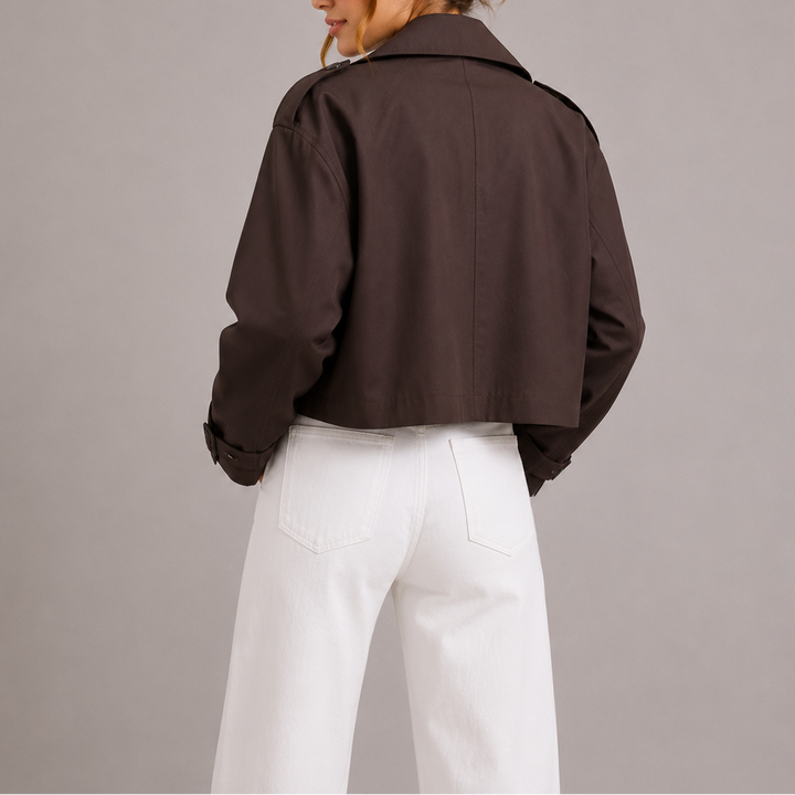 Womens Cropped Trench Coat Lightweight Oversized Lapel 1