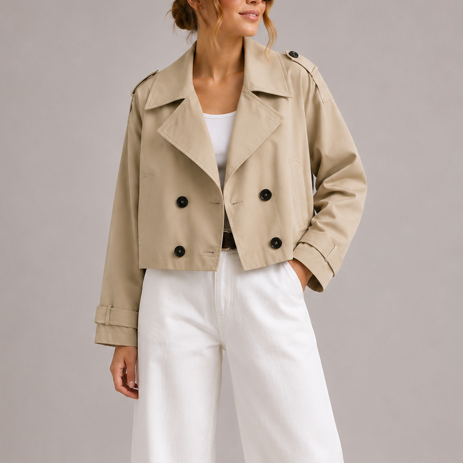 Womens Cropped Trench Coat Lightweight Oversized Lapel 2
