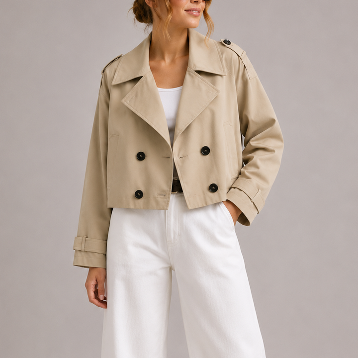 Womens Cropped Trench Coat Lightweight Oversized Lapel 2