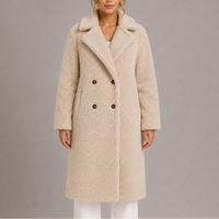Womens Classic Double-Breasted Long Faux Fur Coat Winter