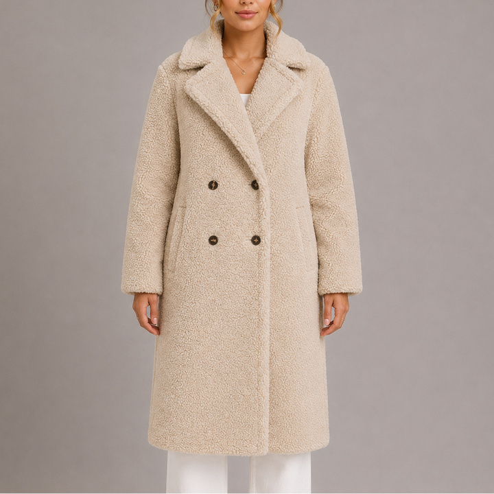 Womens Classic Double-Breasted Long Faux Fur Coat Winter 0