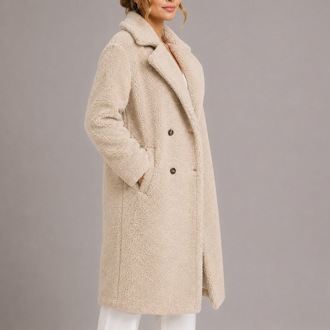 Womens Classic Double-Breasted Long Faux Fur Coat Winter 1