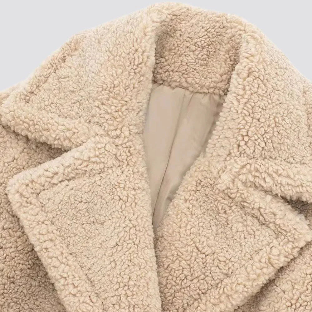 Womens Classic Double-Breasted Long Faux Fur Coat Winter 2