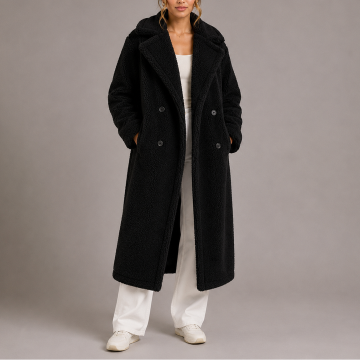 Womens Classic Double-Breasted Long Faux Fur Coat Winter 3