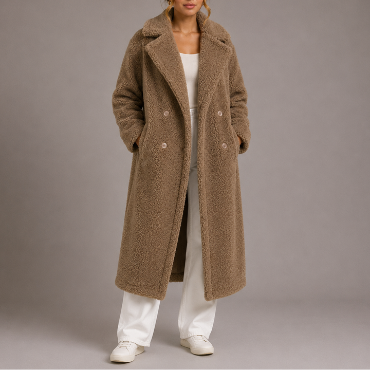 Womens Classic Double-Breasted Long Faux Fur Coat Winter 5