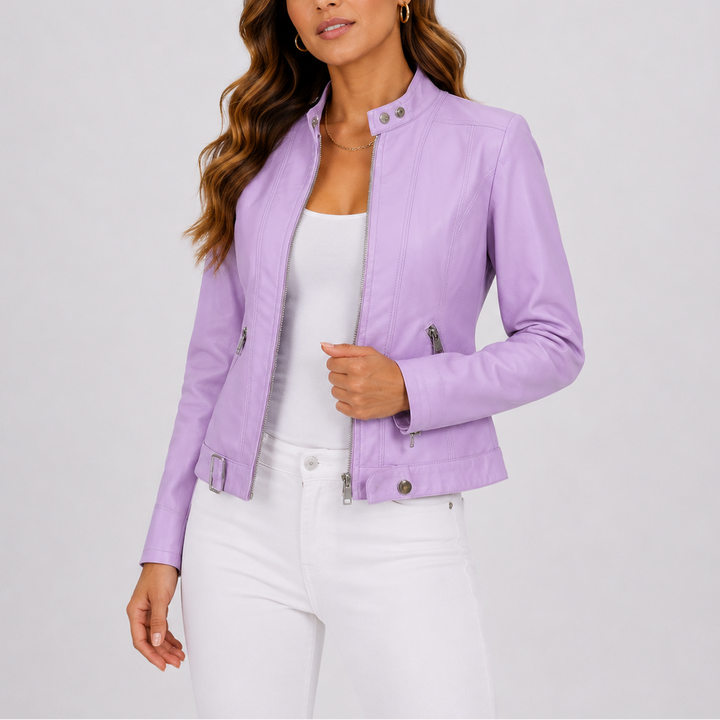 Womens Classic Zip Pocket Leather Jacket Vegan Leather 1
