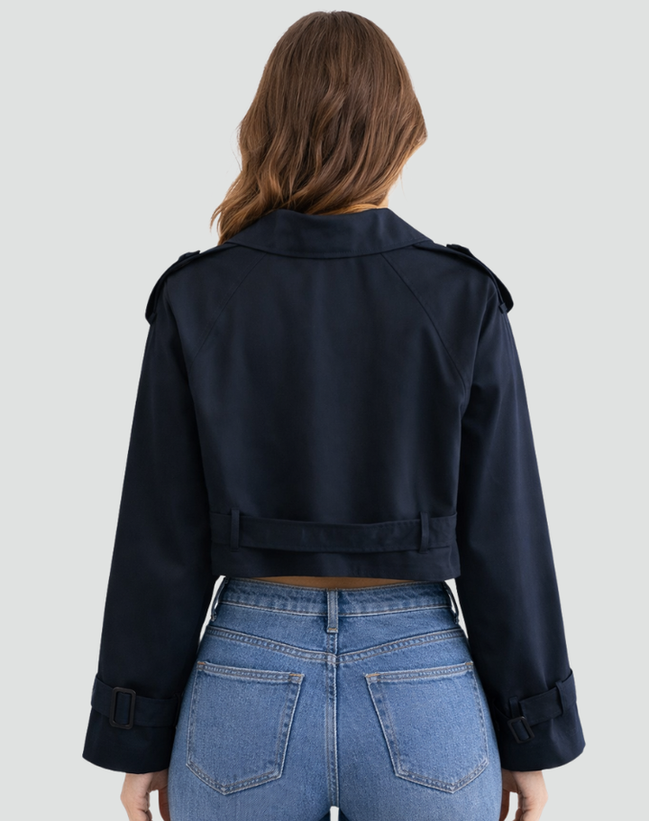 Womens Cropped Trench Coat Cotton Epaulette Detail 6