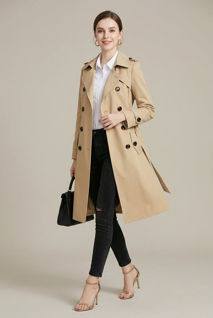 Womens Trench Coat Wool Blend Back-Tie Belt 0