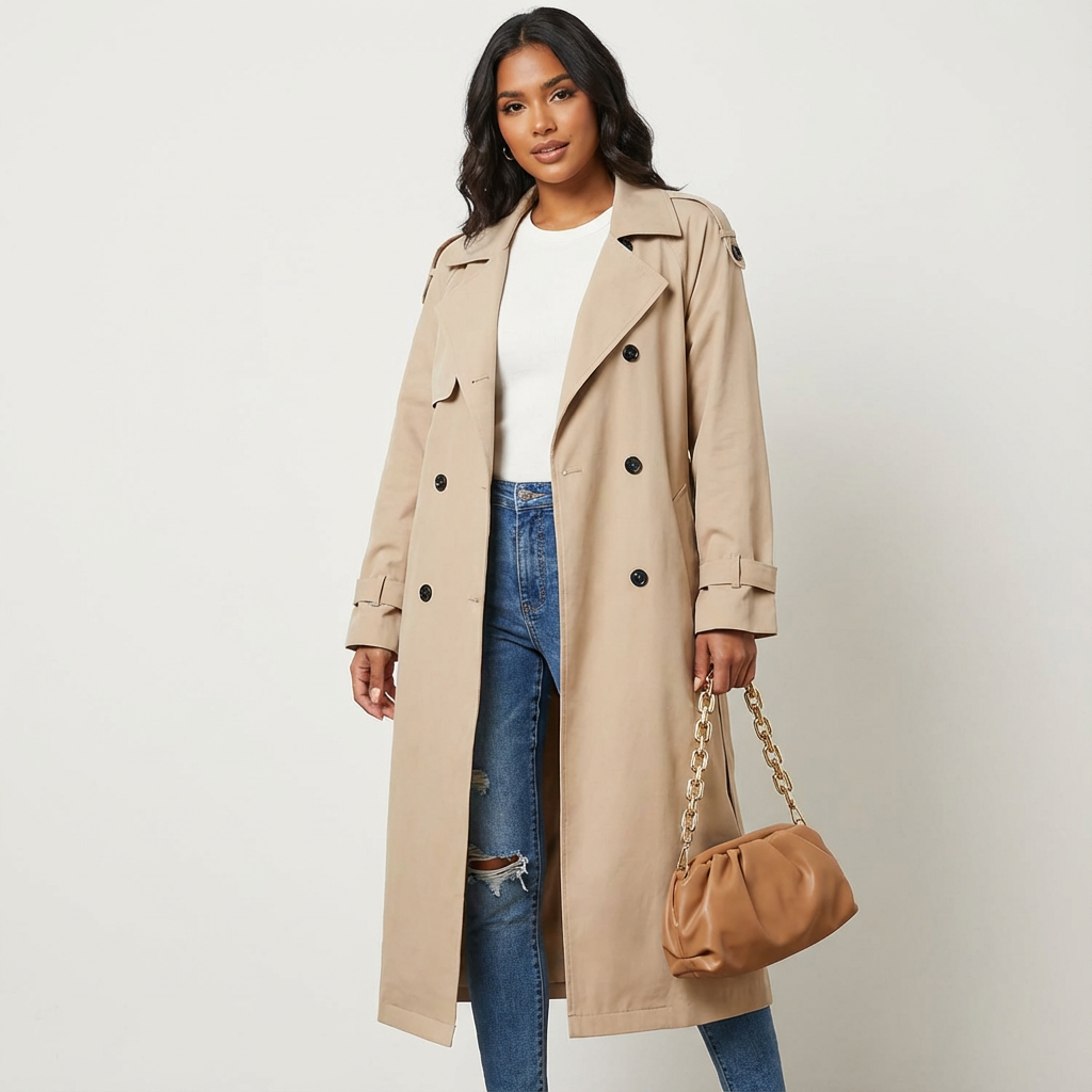 Womens Trench Coat Wool Blend A-Line Flap Pockets 0
