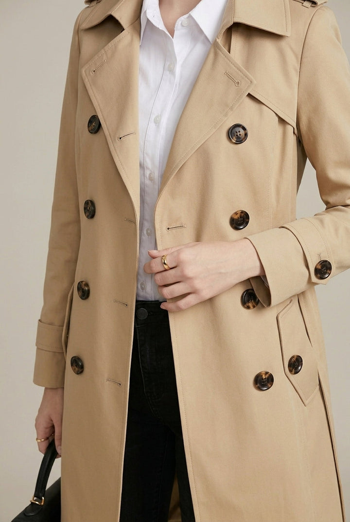 Womens Trench Coat Wool Blend Back-Tie Belt 1