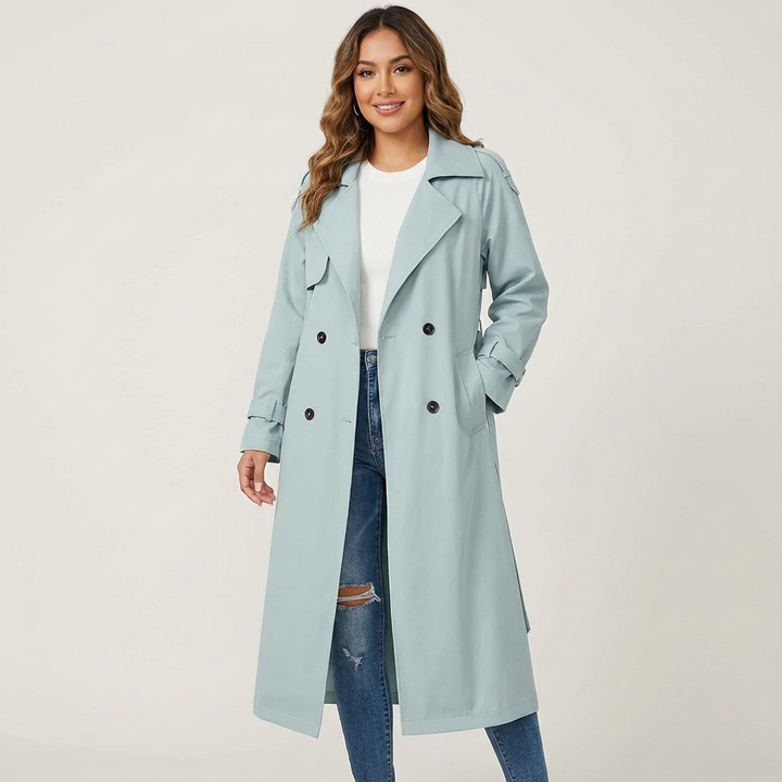 Womens Trench Coat Wool Blend A-Line Flap Pockets 1
