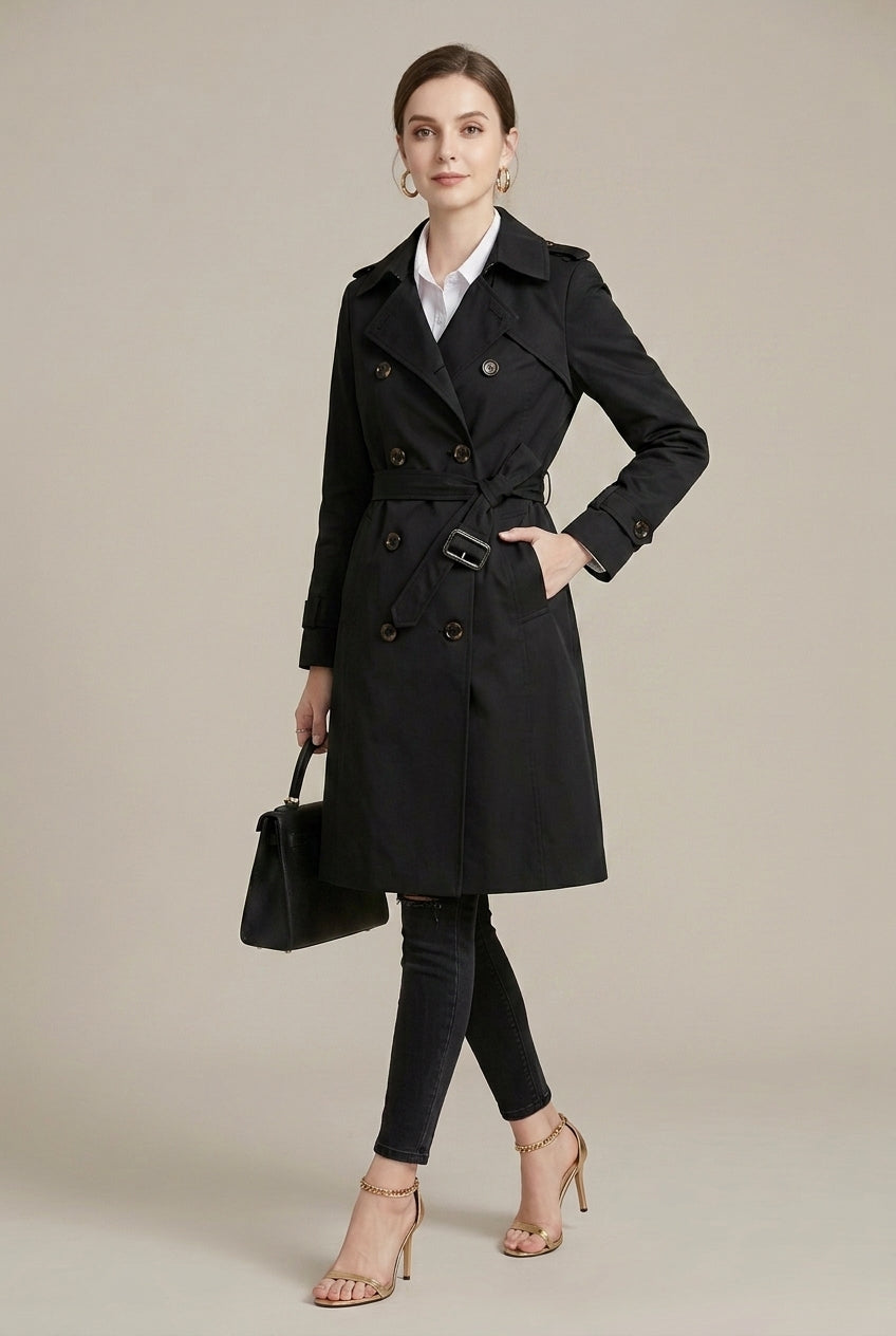 Womens Trench Coat Wool Blend Back-Tie Belt 2
