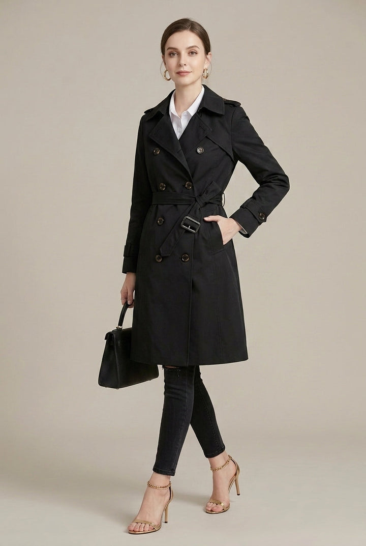 Womens Trench Coat Wool Blend Back-Tie Belt 2