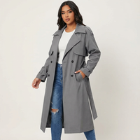 Womens Trench Coat Wool Blend A-Line Flap Pockets