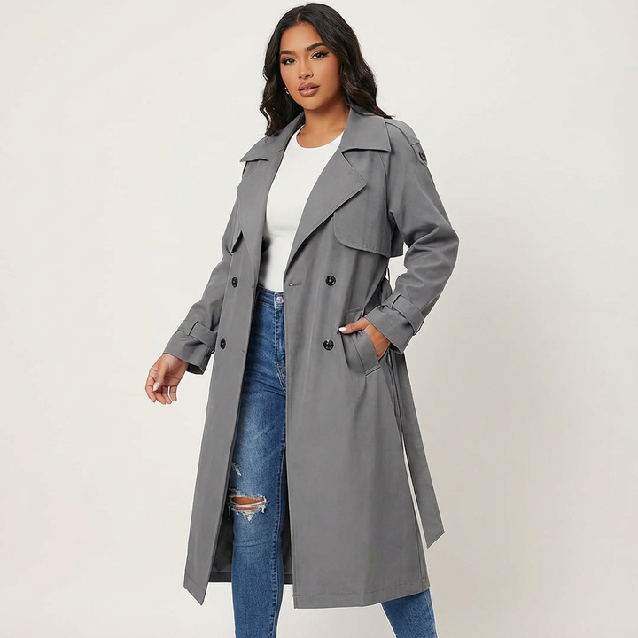 Womens Trench Coat Wool Blend A-Line Flap Pockets 2