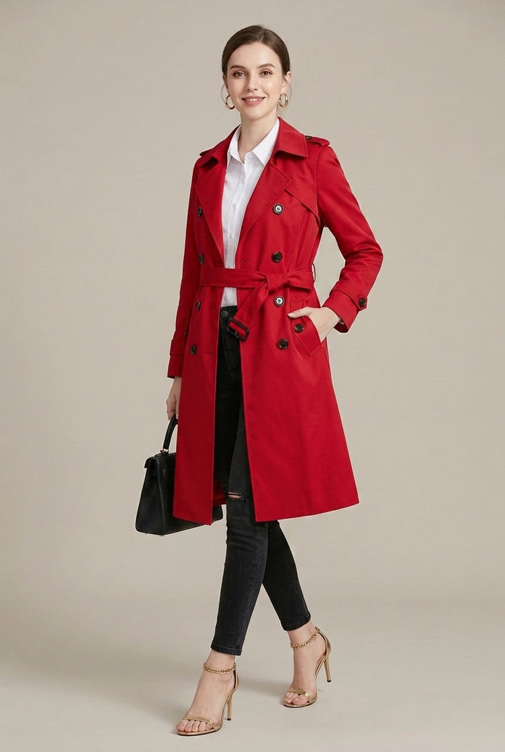 Womens Trench Coat Wool Blend Back-Tie Belt 3