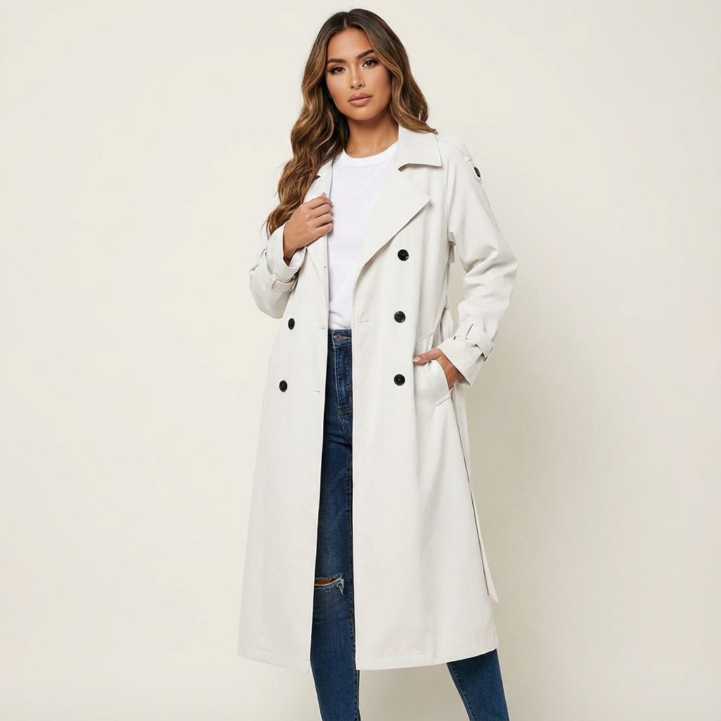 Womens Trench Coat Wool Blend A-Line Flap Pockets 3