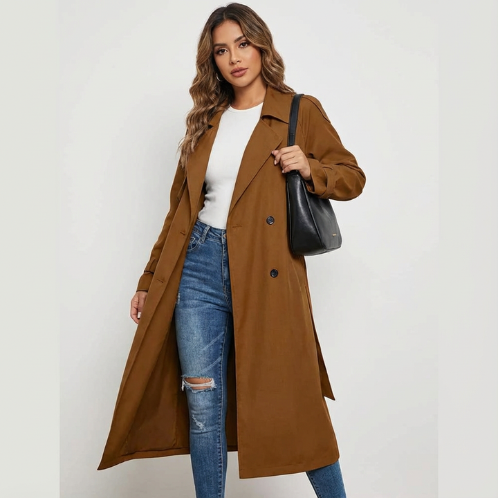 Womens Trench Coat Wool Blend A-Line Flap Pockets 4