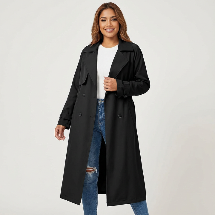 Womens Trench Coat Wool Blend A-Line Flap Pockets 5