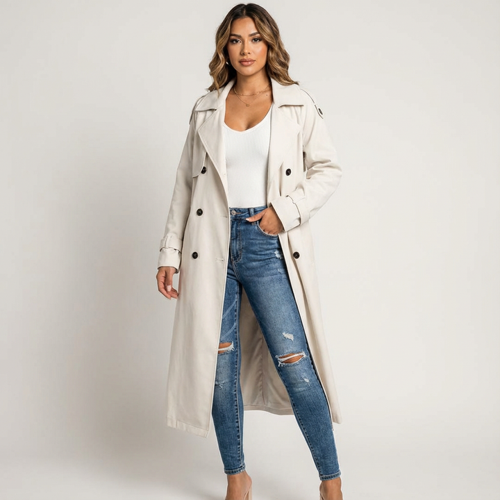Womens Trench Coat Wool Blend A-Line Flap Pockets 6