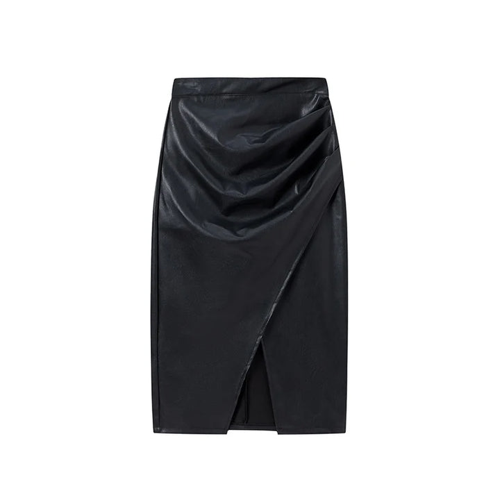 Womens Draped Midi Skirt Synthetic Leather 0