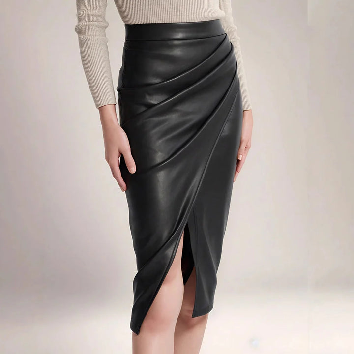 Womens Draped Midi Skirt Synthetic Leather 2
