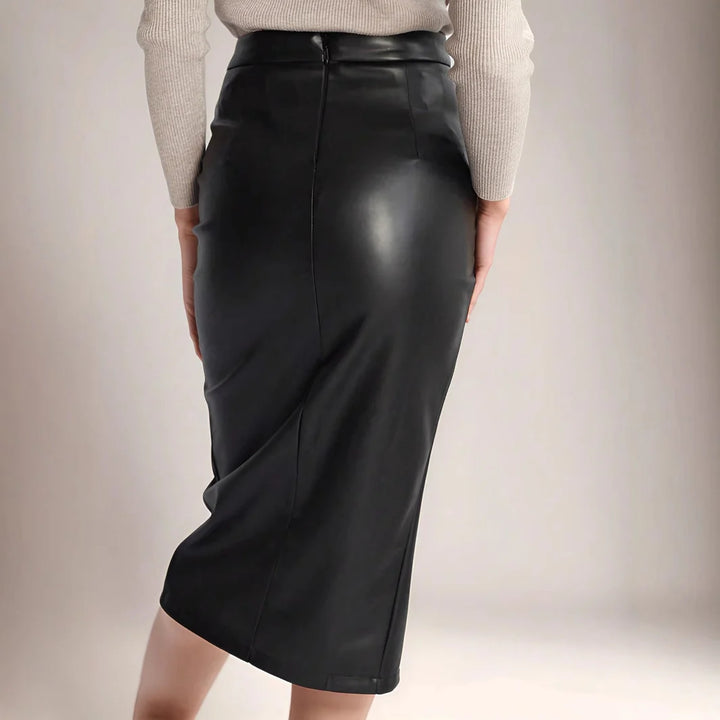 Womens Draped Midi Skirt Synthetic Leather 3
