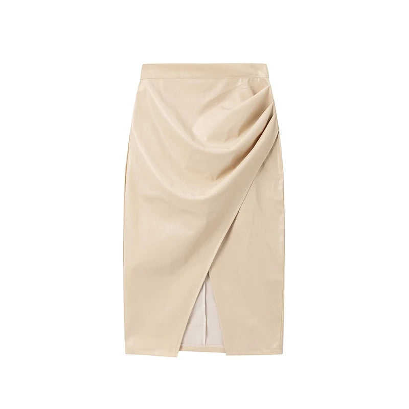 Womens Draped Midi Skirt Synthetic Leather 7