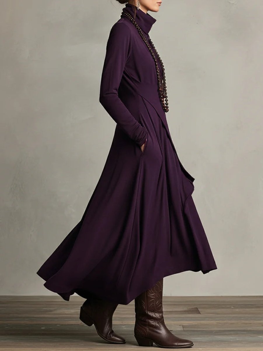 Womens Draped Turtleneck Long Sleeve Maxi Dress Soft Fabric 2