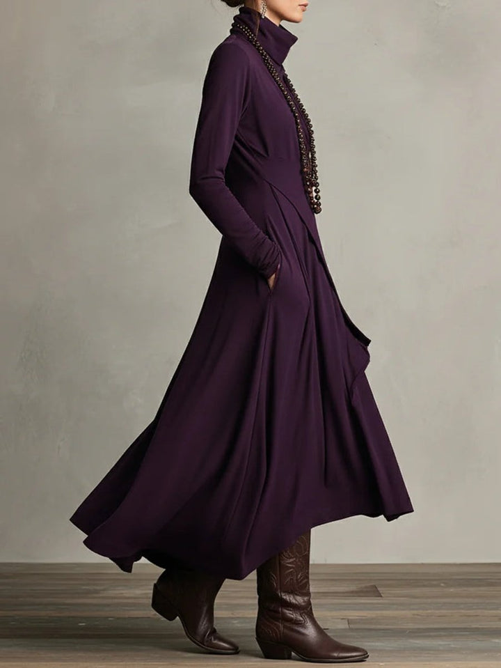 Womens Draped Turtleneck Long Sleeve Maxi Dress Soft Fabric 2