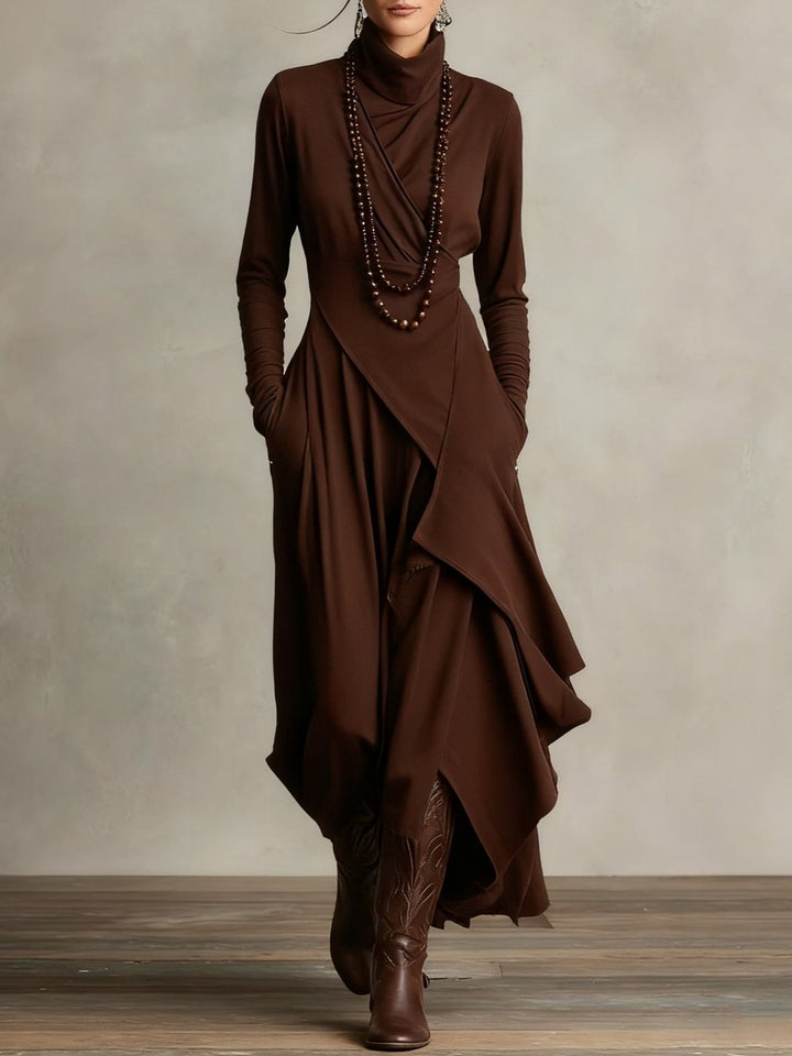 Womens Draped Turtleneck Long Sleeve Maxi Dress Soft Fabric 5