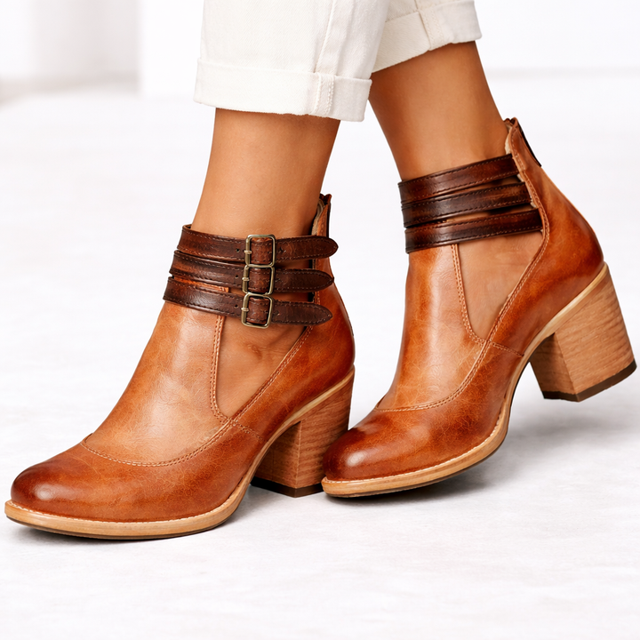Womens Elegant Heeled Ankle Boots Leather 0