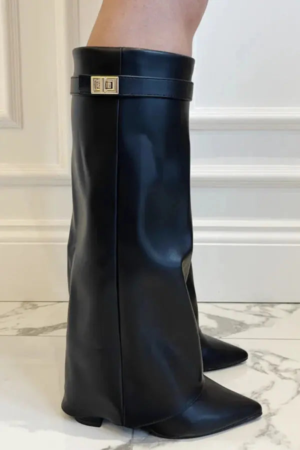 Womens Elegant Knee High Black Boots Leather Comfort 2