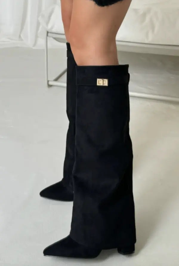 Womens Elegant Knee High Black Boots Leather Comfort 9