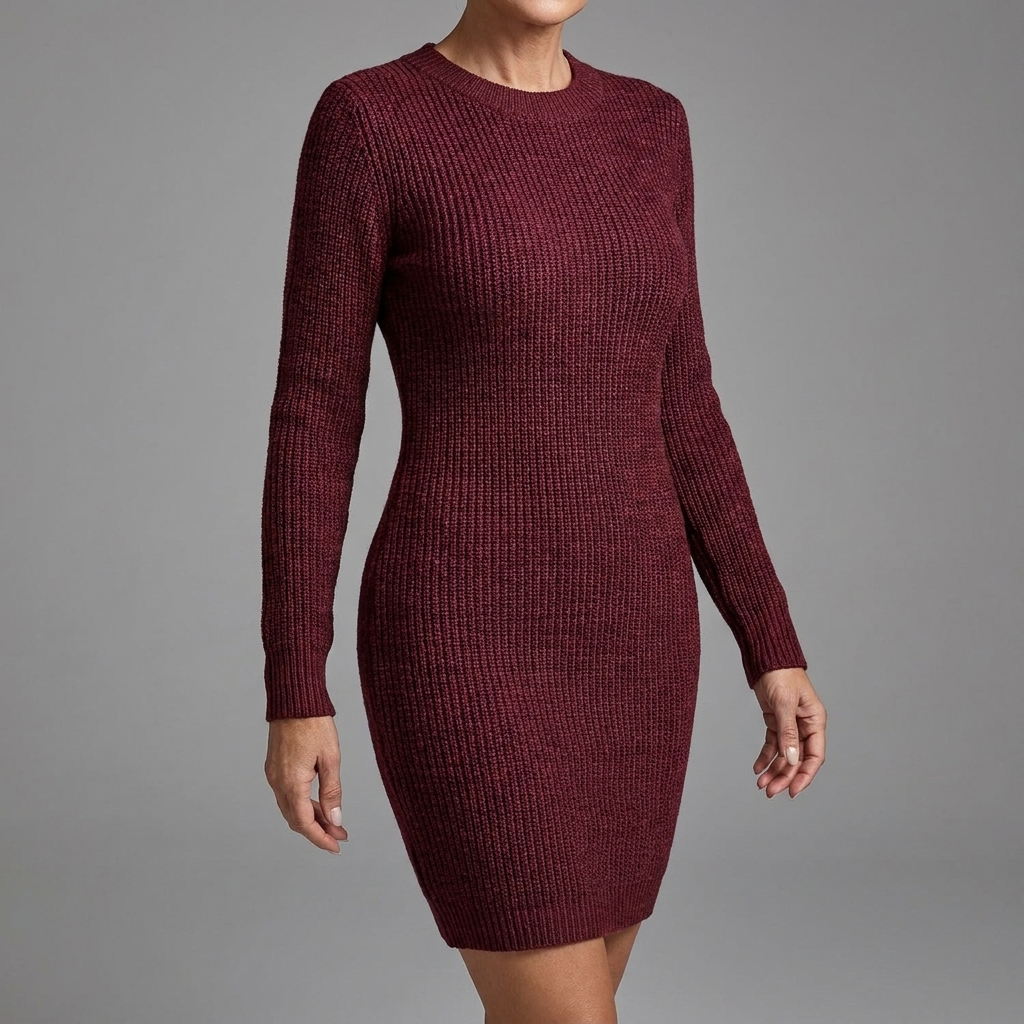 Womens Elegant Long Sleeve Bodycon Winter Dress Knitted 8